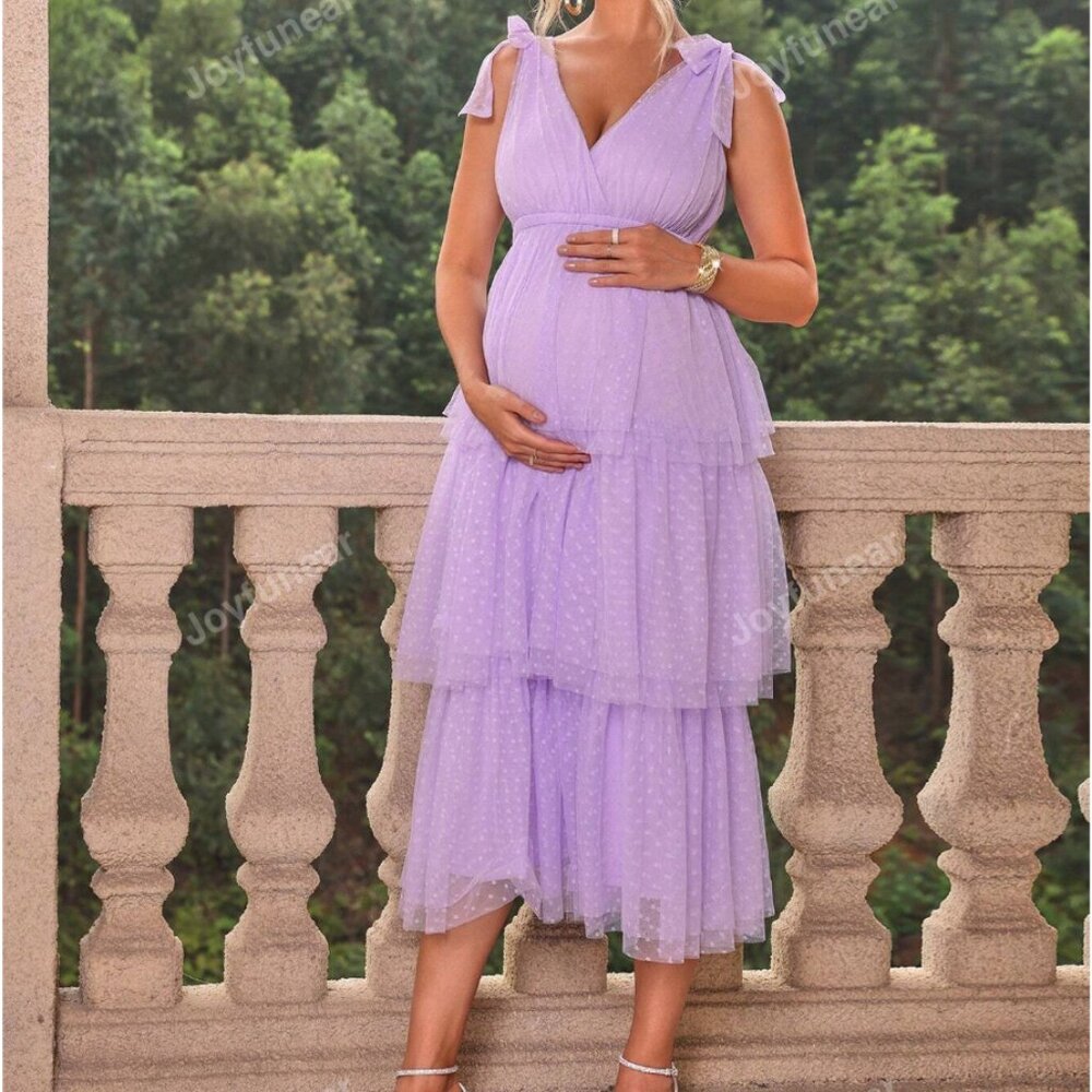 SHEIN Purple Party Baby Shower Dress - Pregnancy Maternity